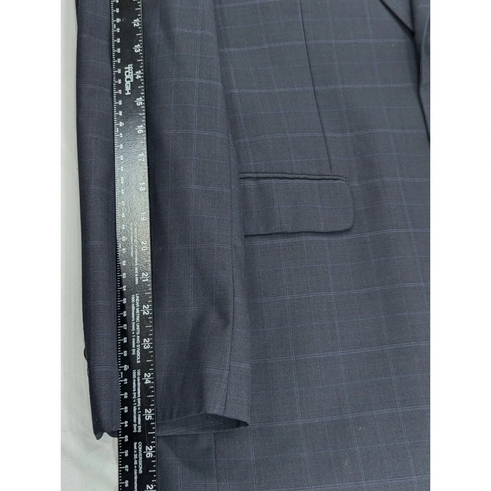 Ralph Lauren Blazer Sports Coat 100% Wool Blue Subtle Plaid Suit Jacket 41L 44